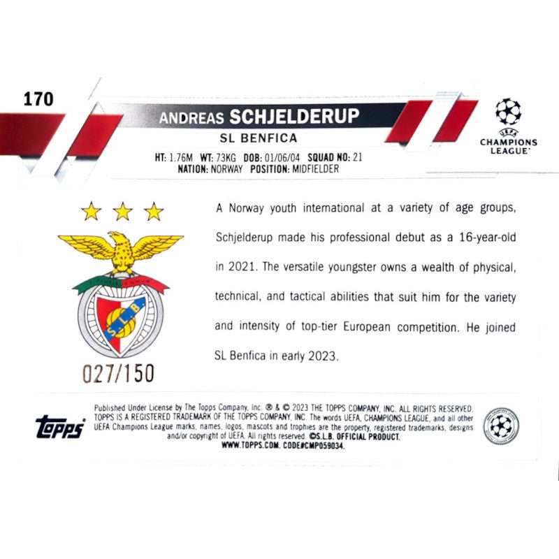 170 Andreas Schjelderup Benfica RC Topps Flagship 2022-23 Limited Edition 027/150