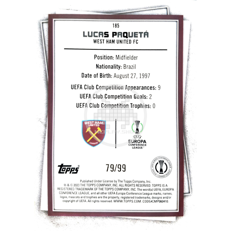 185 Lucas Paquetá West Ham United FC Ultra Rare 79/99 Topps SuperStars 2022-23