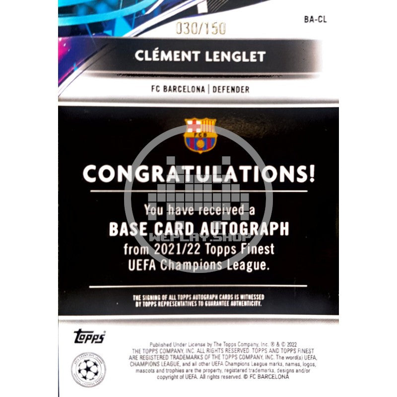 030/150 Clément Lenglet F.C. Barcelona Topps Finest UEFA Champions League