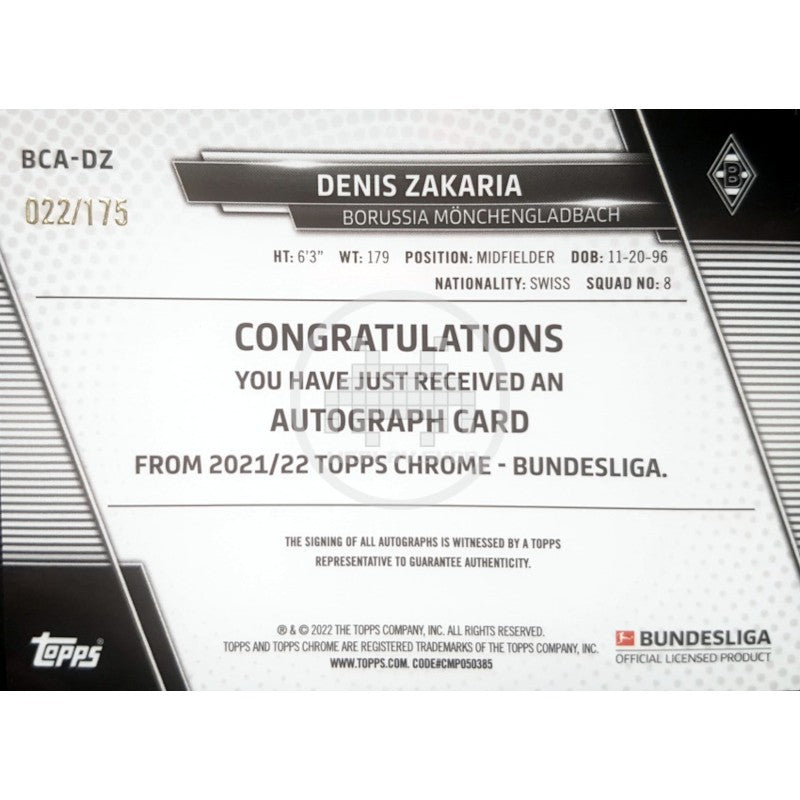 Denis Zakaria Borussia Mönchengladbach Topps Chrome Bundesliga 2021/22