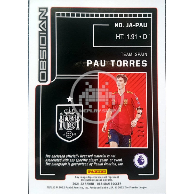 Pau Torres Spain 126/149 Panini Obsidian Soccer 2021/22