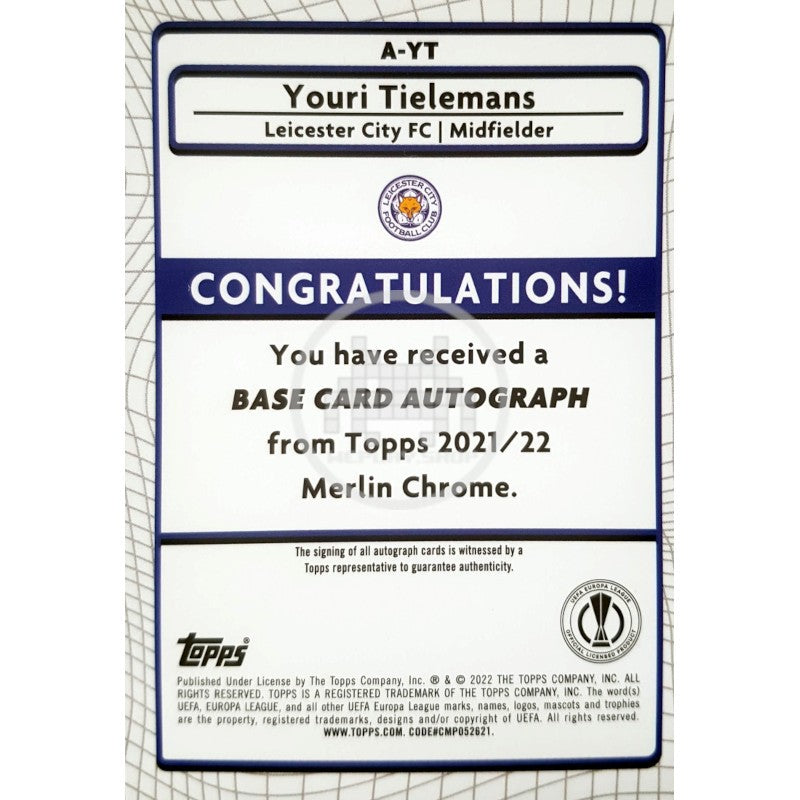Youri Tielemans Leicester City FC Topps Merlin Chrome 2021/22