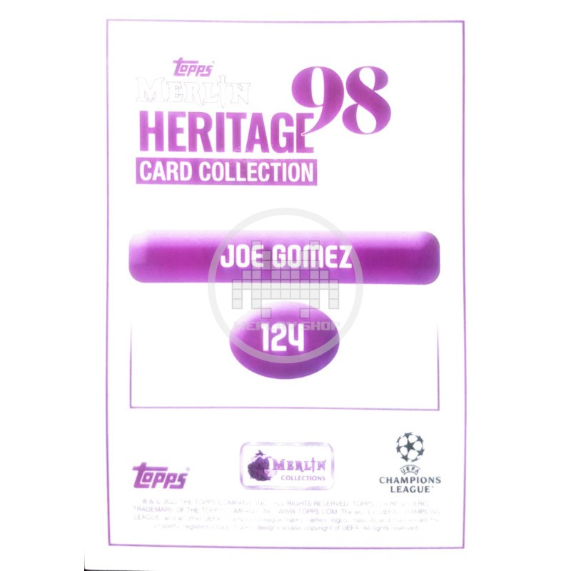 124 Topps Merlin Heritage Joe Gomez Liverpool Signed 90/99