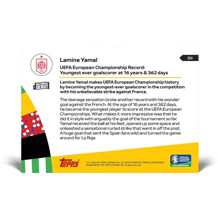 Trading Card Lamine Yamal Topps Now UEFA Euro 2024 Nº 54 – Topps (2024)