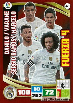 421 · Danilo - Varane - Sergio Ramos - Marcelo · Real Madrid · Fuerza 4 - Panini Adrenalyn XL Liga BBVA 2015-16