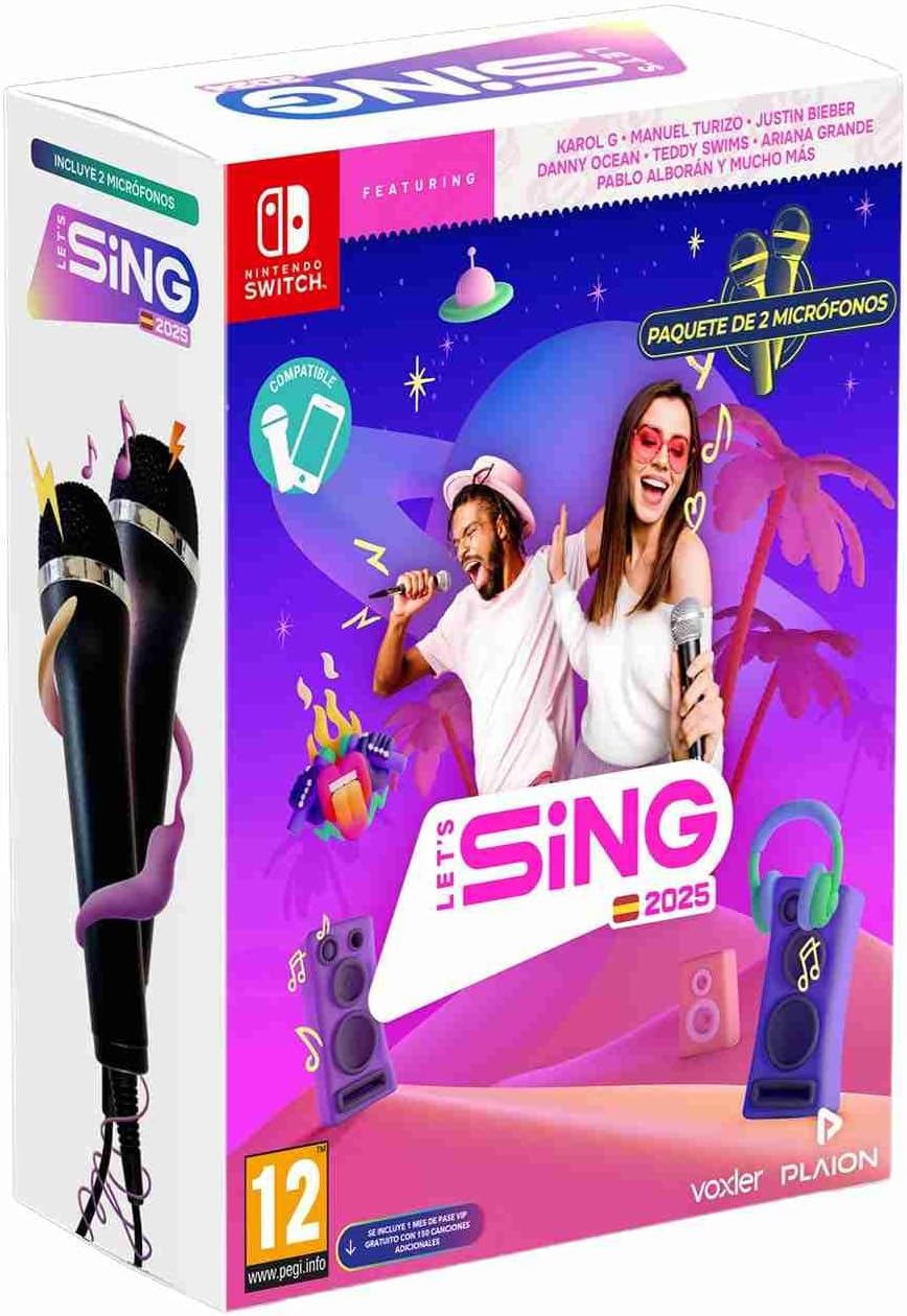 Let's Sing 2025 + Pack de 2 Micrófonos (Nintendo Switch) – Edición Física de Karaoke con Éxitos en Español