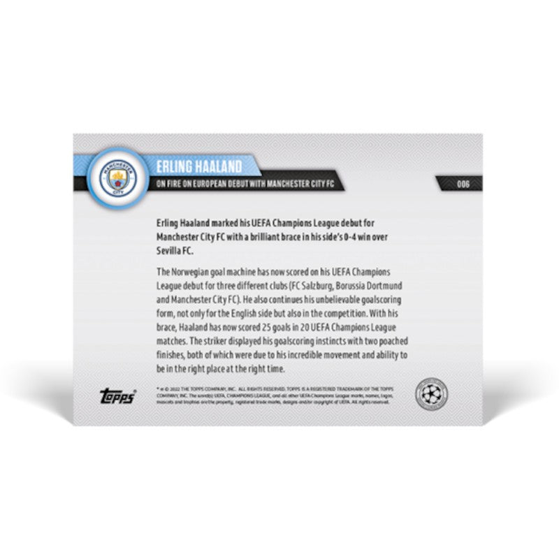 Erling Haaland On fire on European debut with Manchester City FC - UCL TOPPS NOW® Carta 6