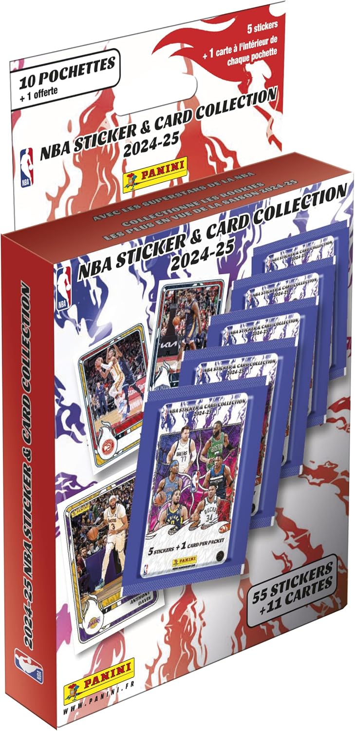 Caja Blíster Panini NBA Sticker & Card Collection 2024-25 - Pack de 10 Sobres + 1 Regalo