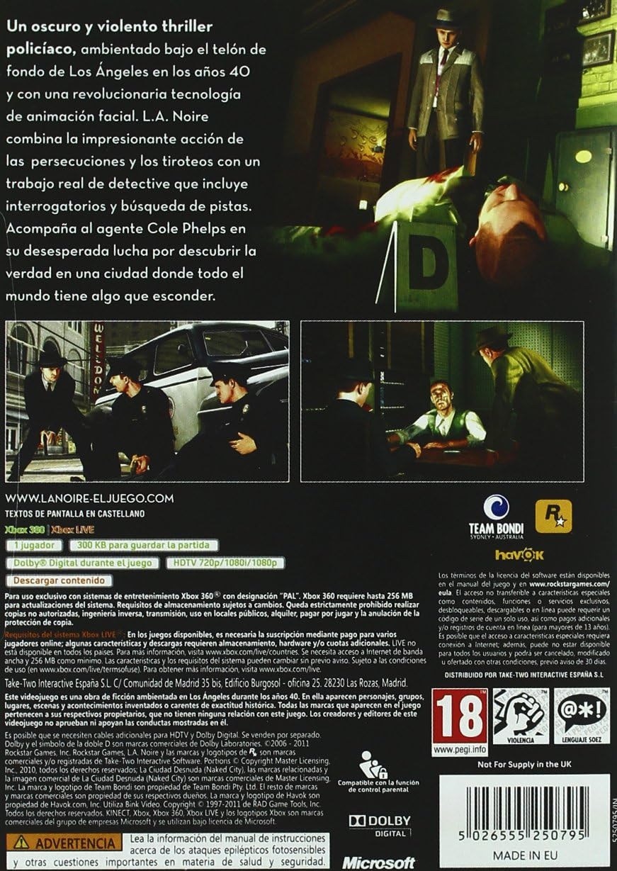 L.A. Noire (Xbox 360) – Videojuego Físico NUEVO Y PRECINTADO – Edición Estándar de Rockstar Games (2011)
