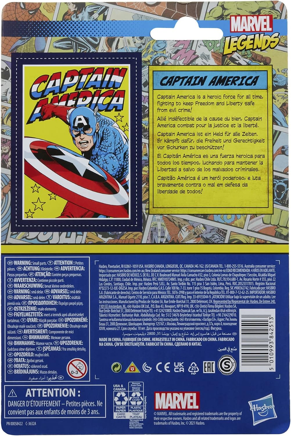 Figura Hasbro Marvel Legends Retro 375 Collection: Captain America de 9.5 cm (#F2652) - Año 2021