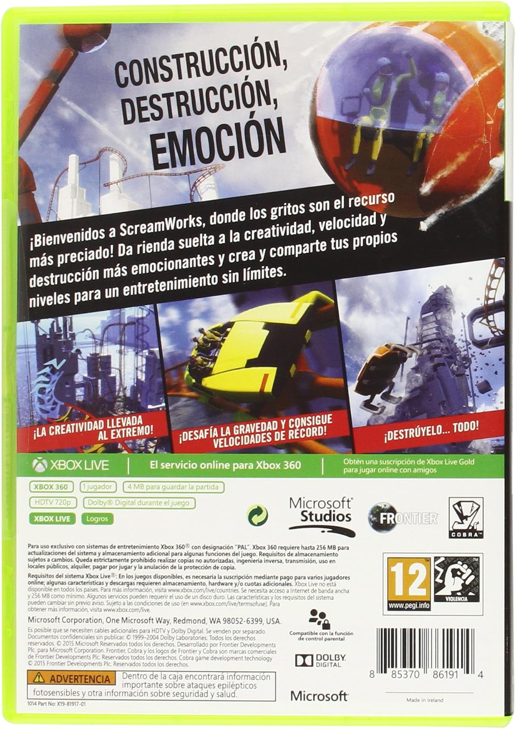 ScreamRide (Xbox 360) – Videojuego Físico NUEVO Y PRECINTADO – Simulador de Montañas Rusas y Destrucción (2015)