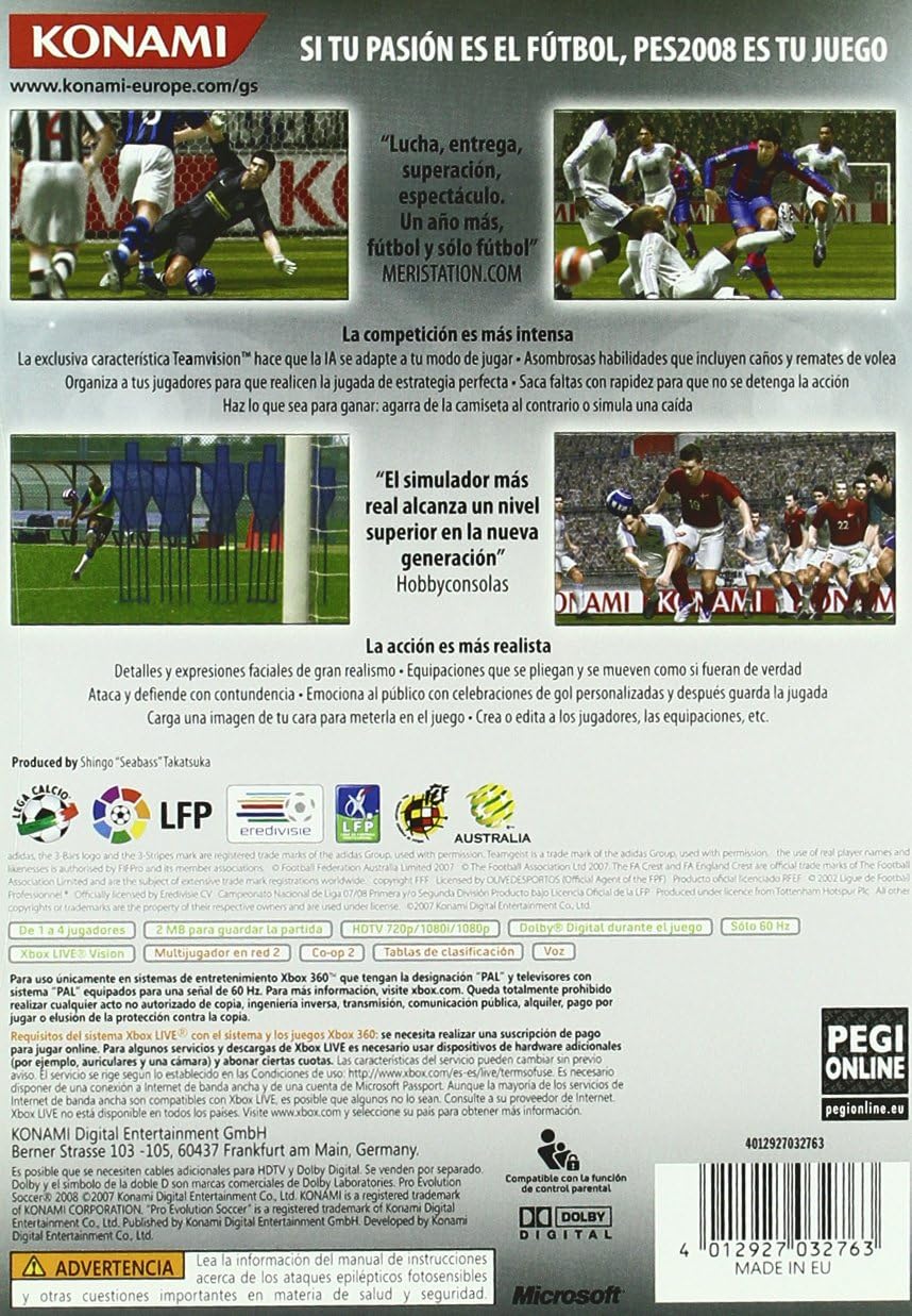 PES 2008: Pro Evolution Soccer (Xbox 360) – Videojuego Físico NUEVO Y PRECINTADO – Clásico de Fútbol de Konami (2007)