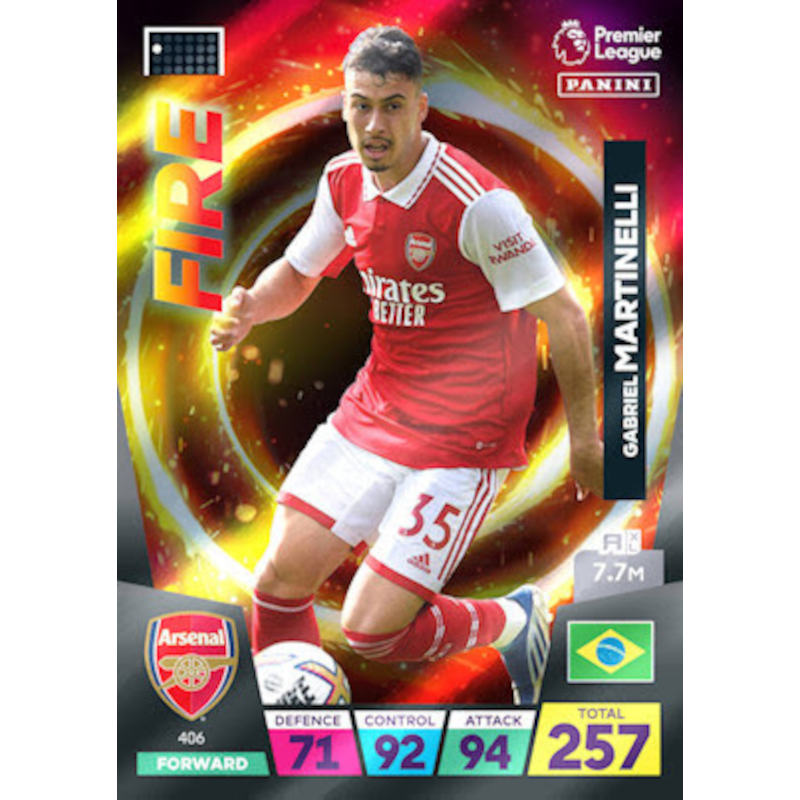 406 Gabriel Martinelli Fire Arsenal Panini Premier League Adrenalyn XL 2023