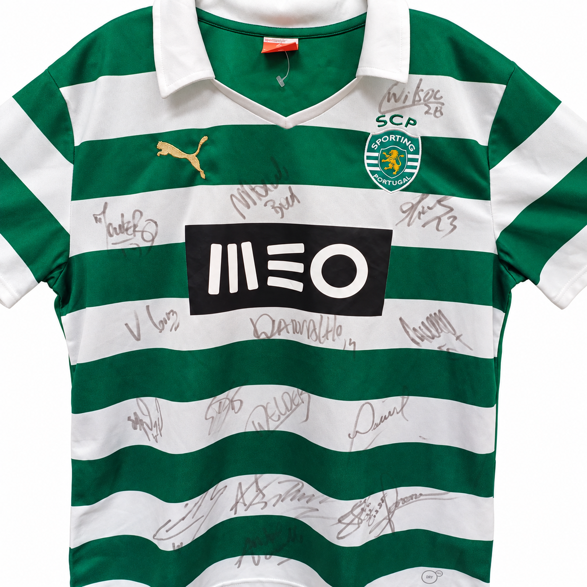 Camiseta Puma Sporting CP Primera Equipación 2013/2014 Firmada por la Plantilla - Verde/Blanca - Talla L