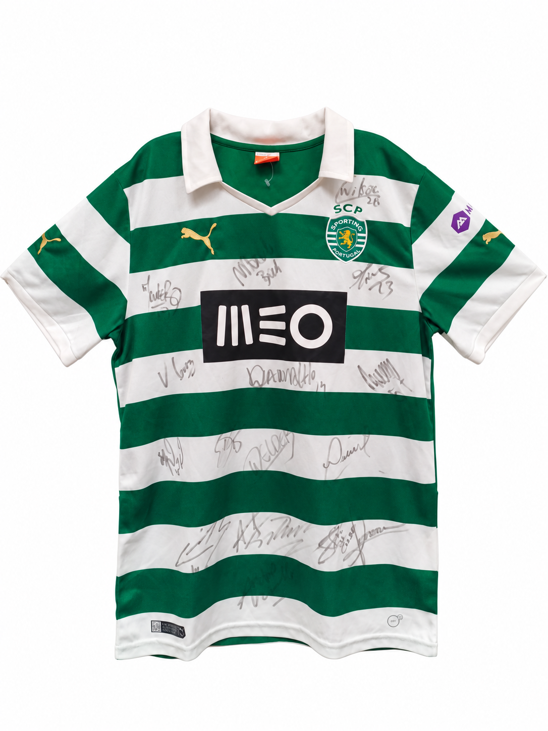 Camiseta Puma Sporting CP Primera Equipación 2013/2014 Firmada por la Plantilla - Verde/Blanca - Talla L