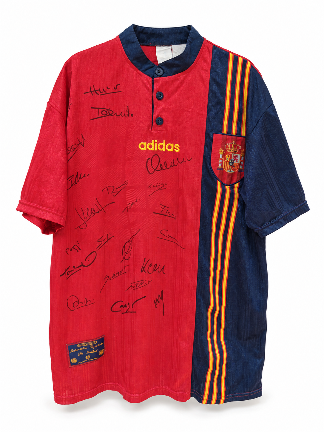 Camiseta España Eurocopa 1996 Adidas Vintage - Edición Especial Firmas Serigrafiadas Talla XL (75 cm Largo)