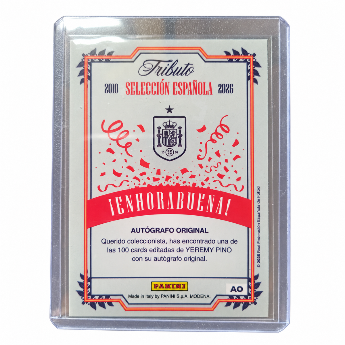 Carta Panini Tributo Selección Española: Yeremy Pino Autógrafo Original Limitado 100 Cards – EDICIÓN ULTRA RARA MINT (2026)