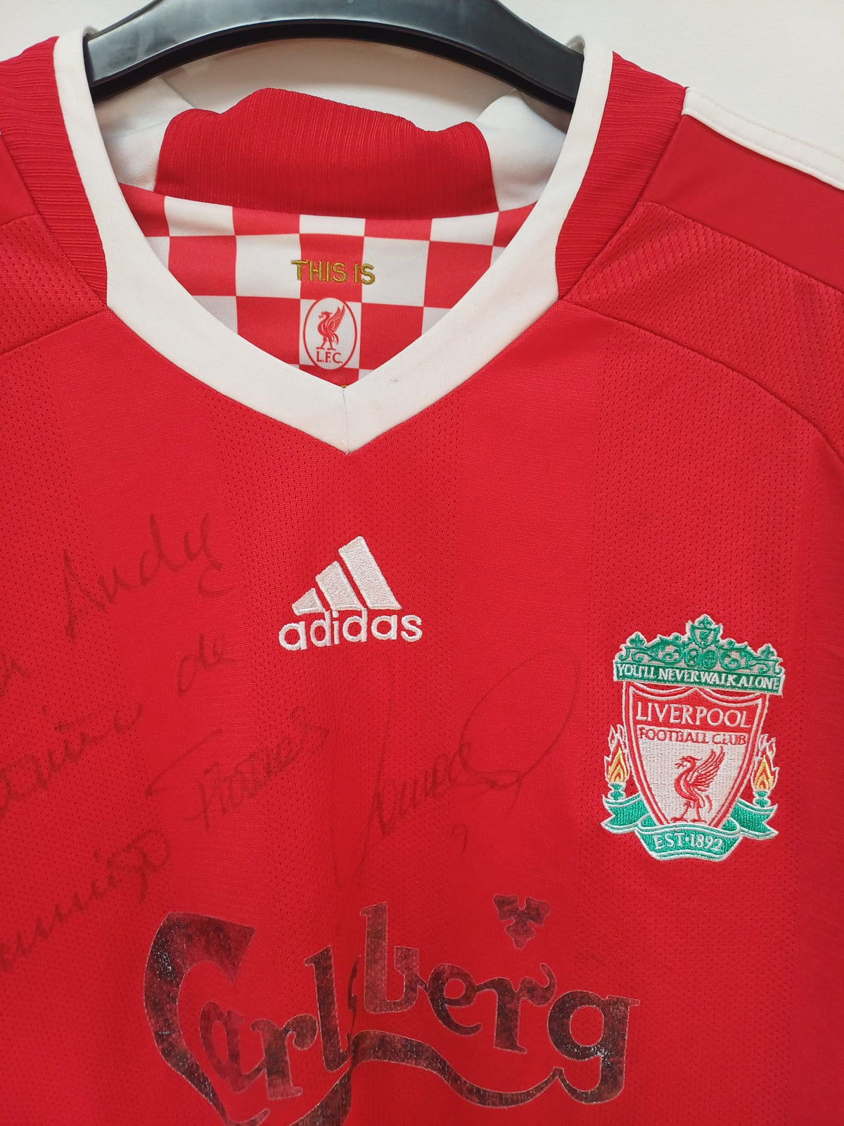 Camiseta Adidas Liverpool Primera Equipación 2008/2010 Firmada por Fernando Torres - Roja - Talla XL
