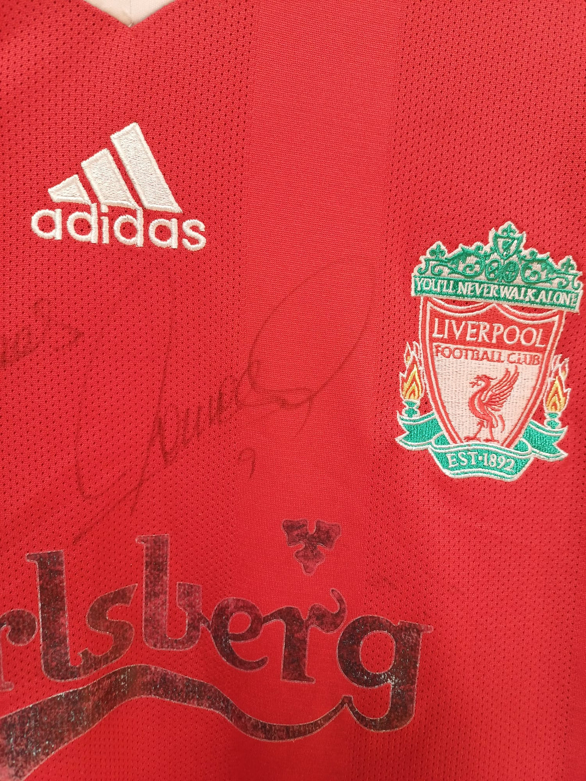 Camiseta Adidas Liverpool Primera Equipación 2008/2010 Firmada por Fernando Torres - Roja - Talla XL