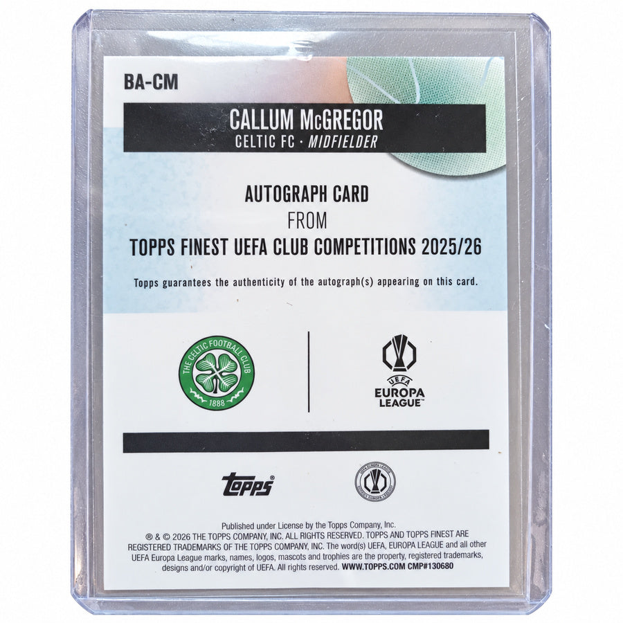 Carta Topps Finest UEFA Club Competitions 2025/26: Callum McGregor Autograph Card (Celtic FC)