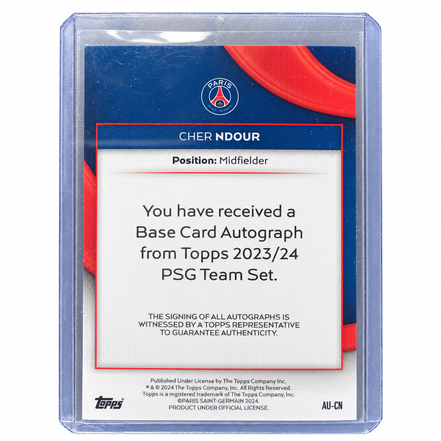 Carta Topps PSG Official Team Set 2023/24: Cher Ndour Base Card Autograph Parallel #052/250 (Paris Saint-Germain)