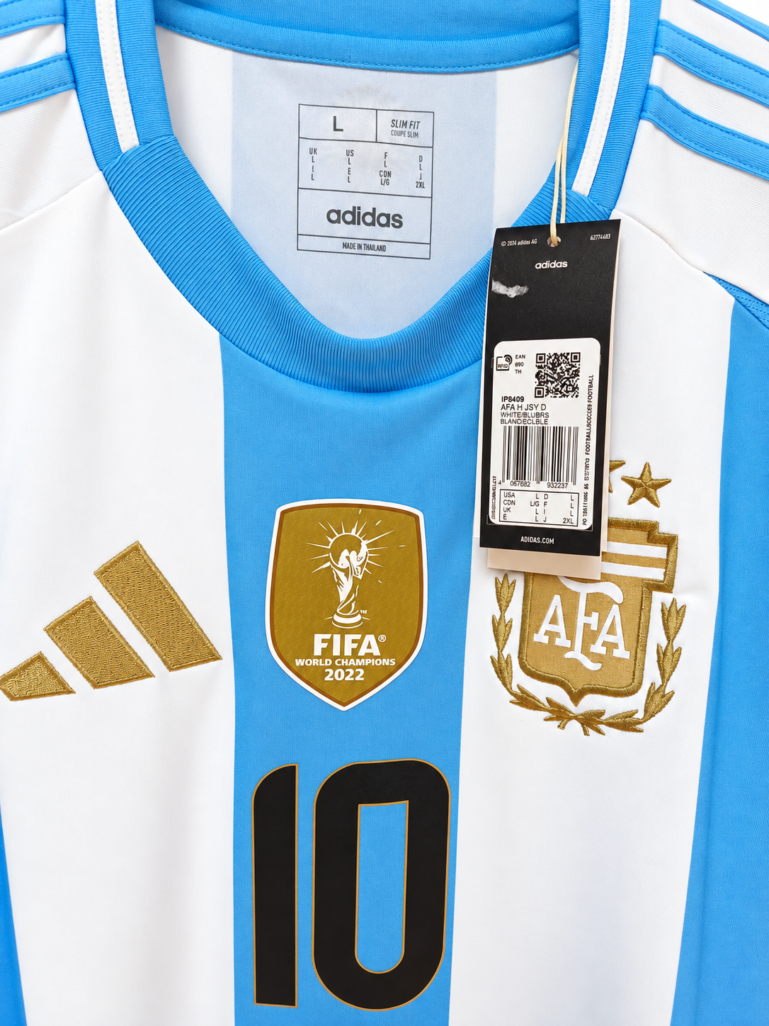 Camiseta Argentina Local Copa América 2024 Adidas Messi #10 Talla L (76 cm Largo) - Código Original IP8409