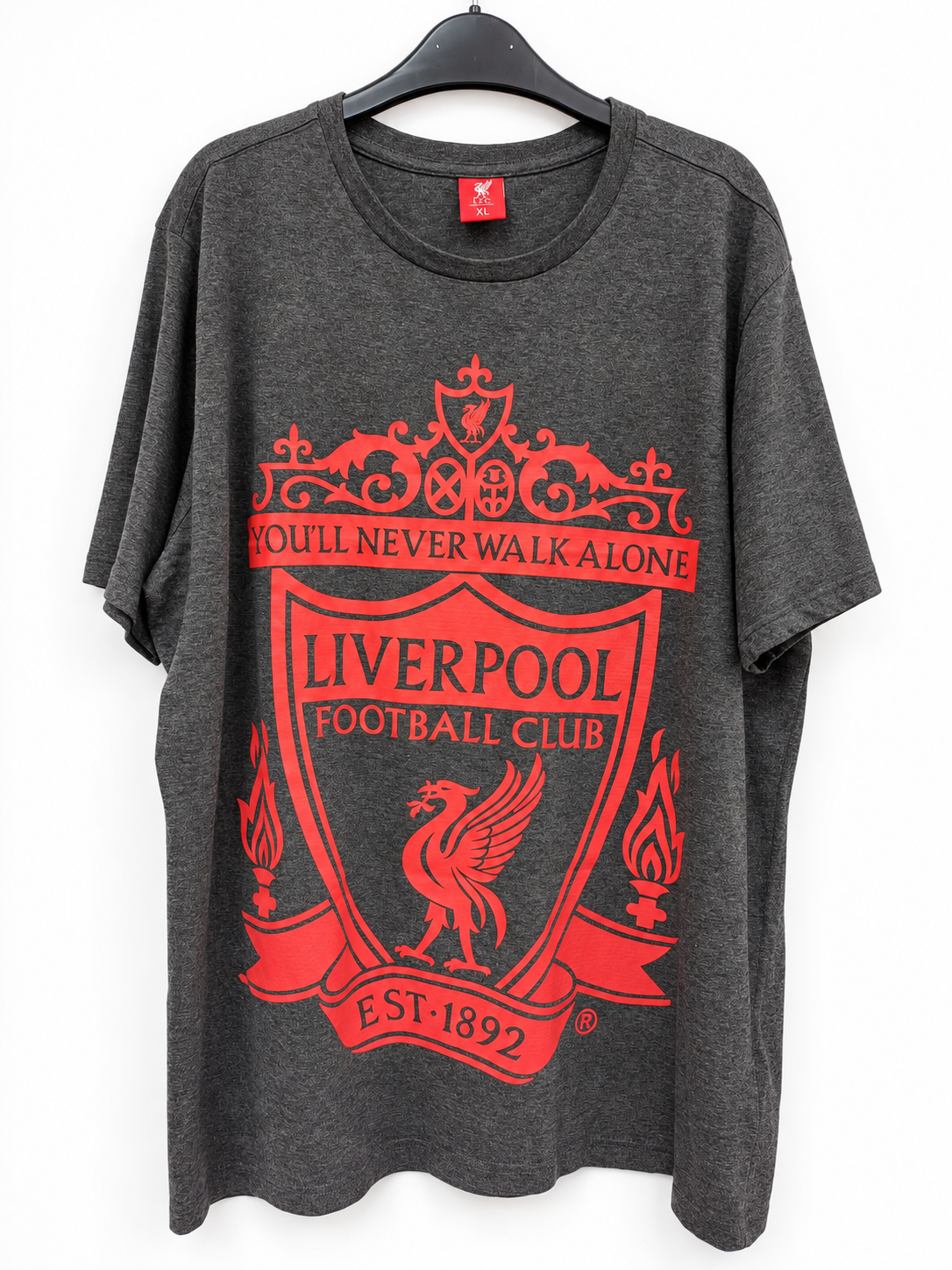 Liverpool FC Official Merchandise Camiseta de Moda Big Crest Talla XL (Gris Vigoré / Rojo)