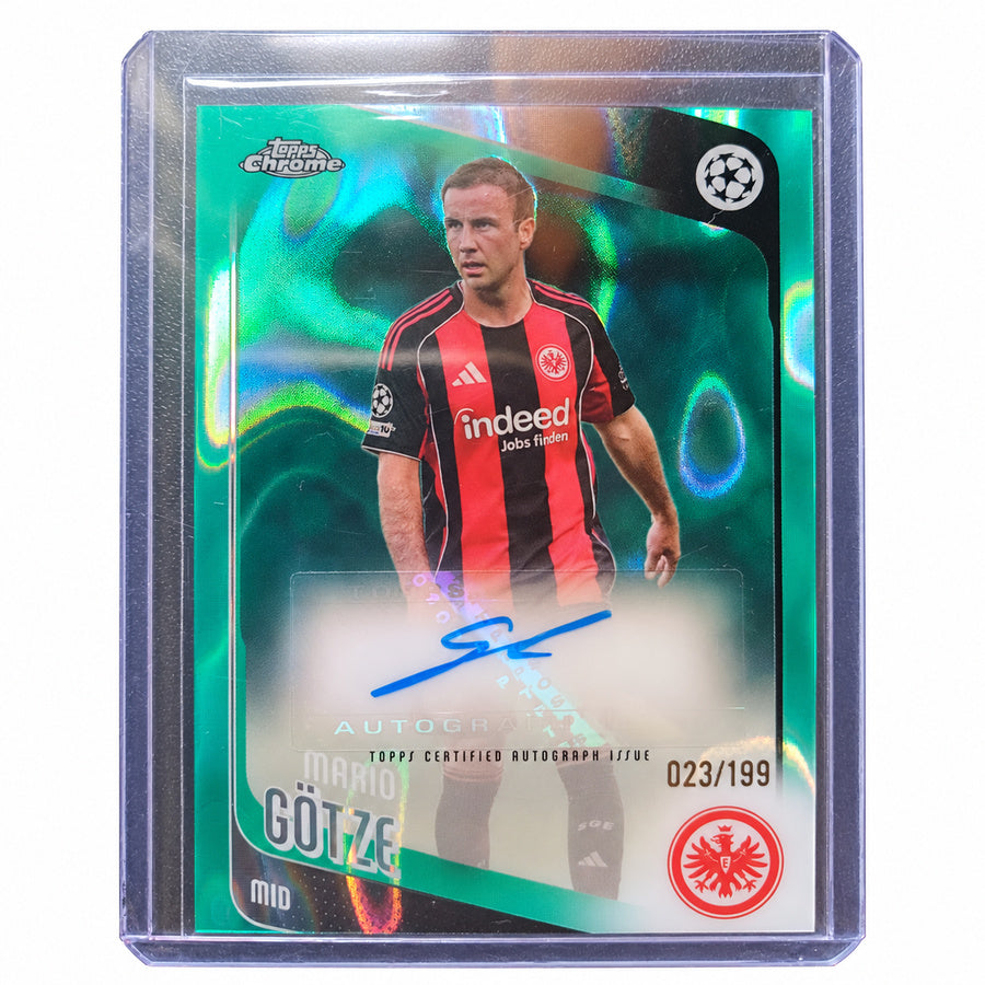 Carta Topps Chrome UEFA Club Competitions 2025/26: Mario Götze Green Refractor Autograph Card #023/199 (Eintracht Frankfurt) – EDICIÓN NUMERADA MINT