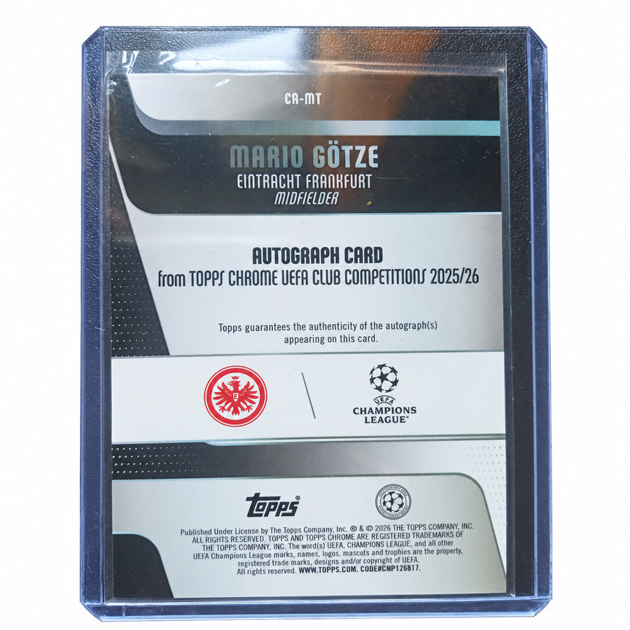 Carta Topps Chrome UEFA Club Competitions 2025/26: Mario Götze Green Refractor Autograph Card #023/199 (Eintracht Frankfurt) – EDICIÓN NUMERADA MINT