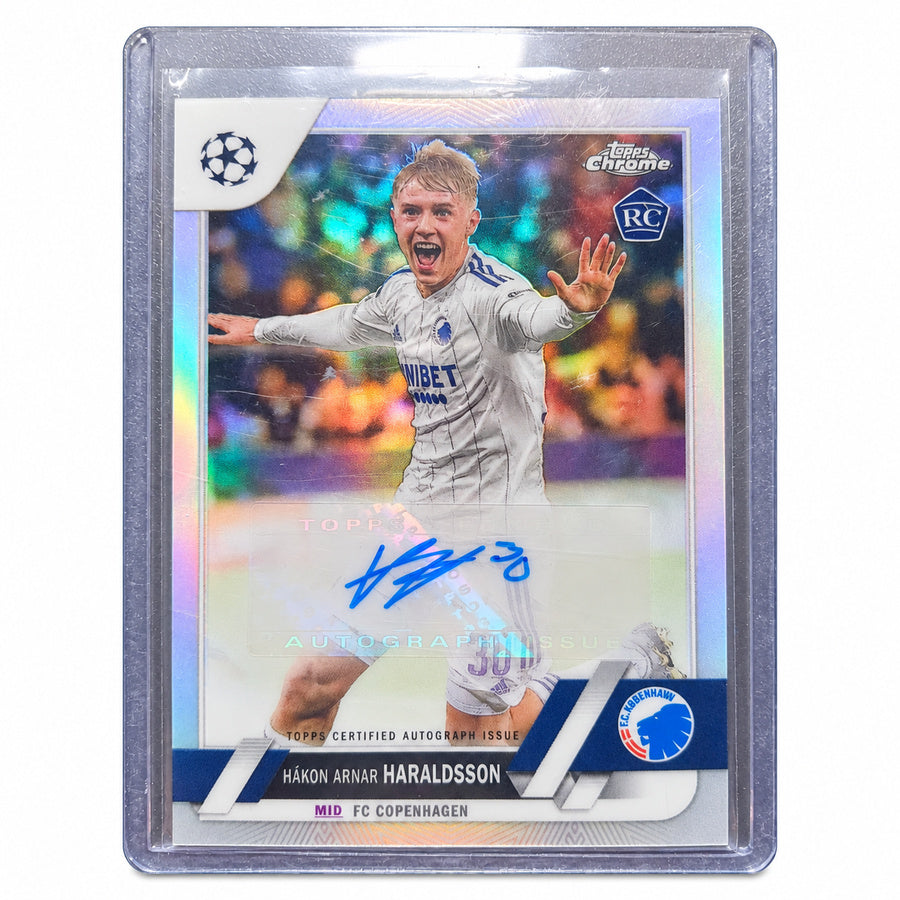 Carta Topps Chrome UEFA 2022/23: Hákon Arnar Haraldsson Rookie Card Autograph (F.C. Copenhagen)