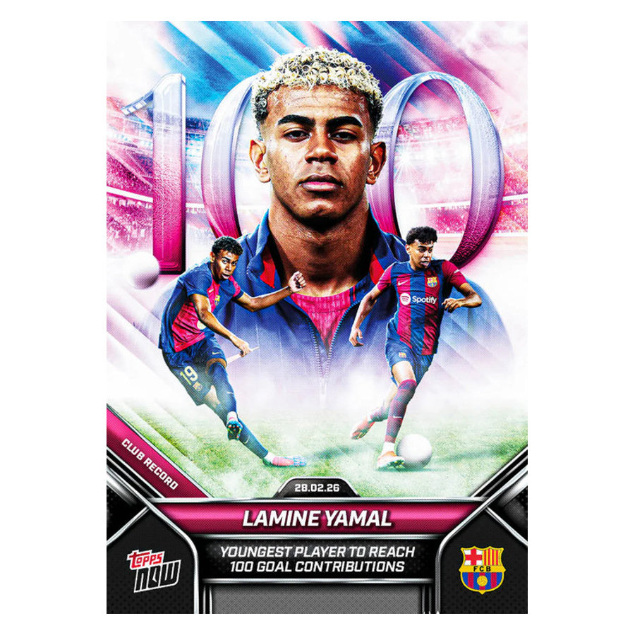 Lamine Yamal Topps Now FC Barcelona Card – Historic Record 100 Goal Contributions #005 (Year 2026)