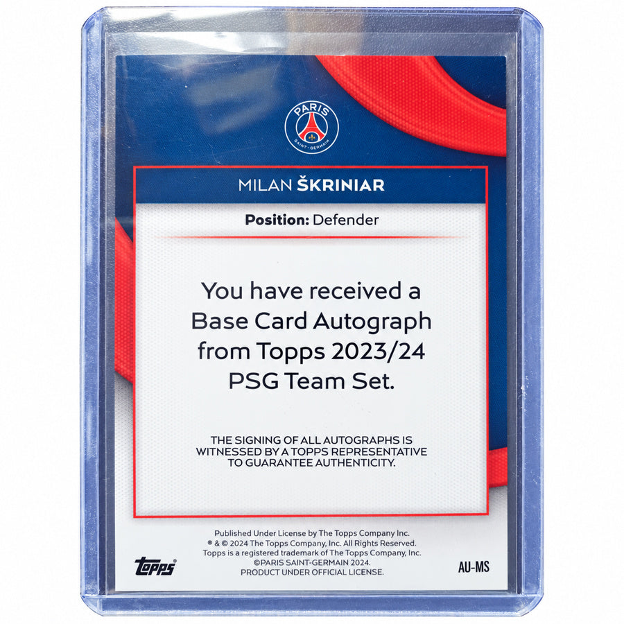 Carta Topps PSG Official Team Set 2023/24: Milan Škriniar Base Card Autograph Parallel #015/250 (Paris Saint-Germain)